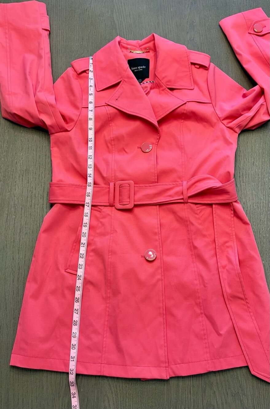 NWOT Kate Spade Coral Pink Belted Trench Coat M - Picture 9 of 14